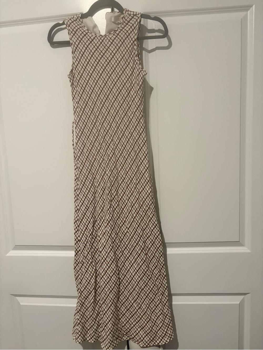 Wayf Cream Maxi Dress with Brown Diamond Print